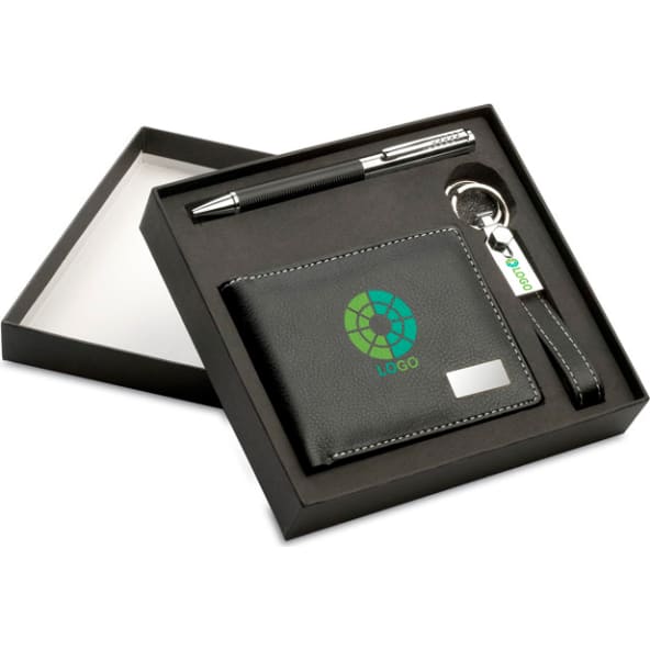 Set bolígrafo, llavero, cartera