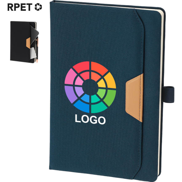 Bloc notas publicitario poliéster RPET con bolsillo exterior 14.5 x 21.4 cm