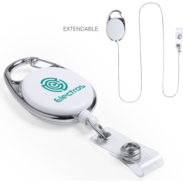 Portacreditaciones extensible publicitario con clip y mosquetón