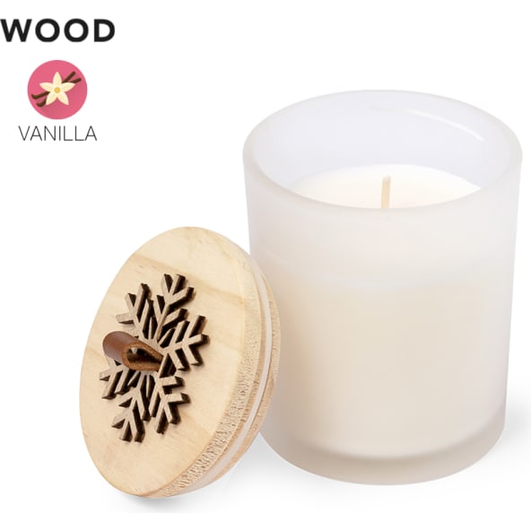Vela aromática personalizada de cristal con tapa de madera diseño navideño