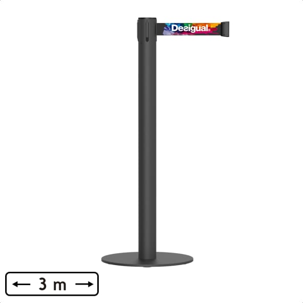 Poste separador negro con cinta extensible hasta 3 M y personalizada