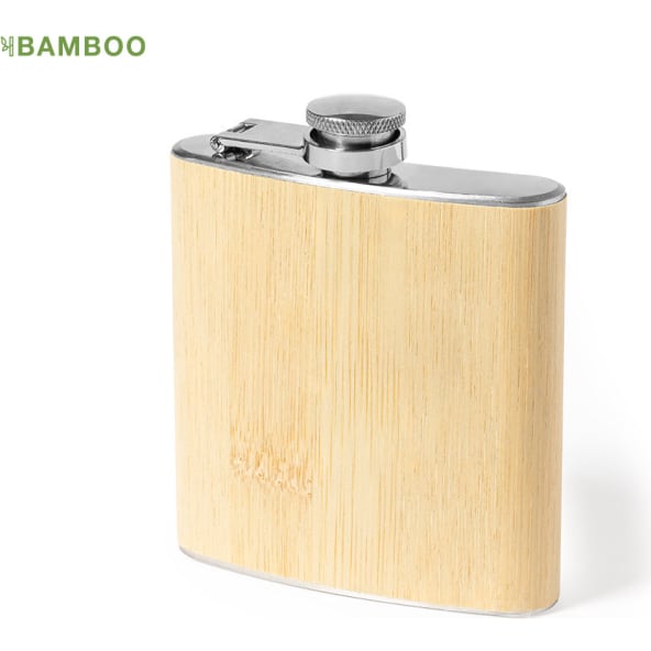 Petaca personalizada de bambú y acero inox ergonómica (170 ml)