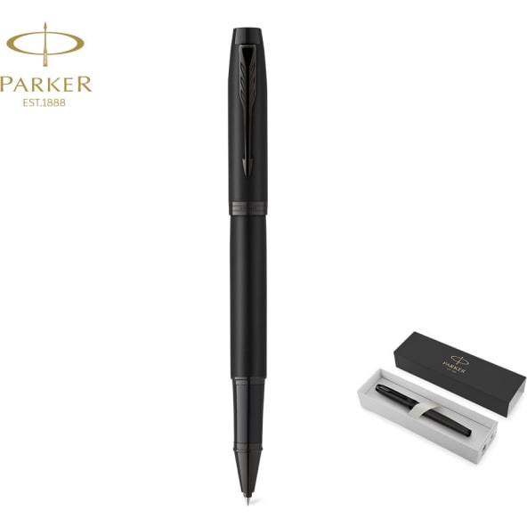 Roller personalizado acero inox negro mate tinta negra y caja Parker