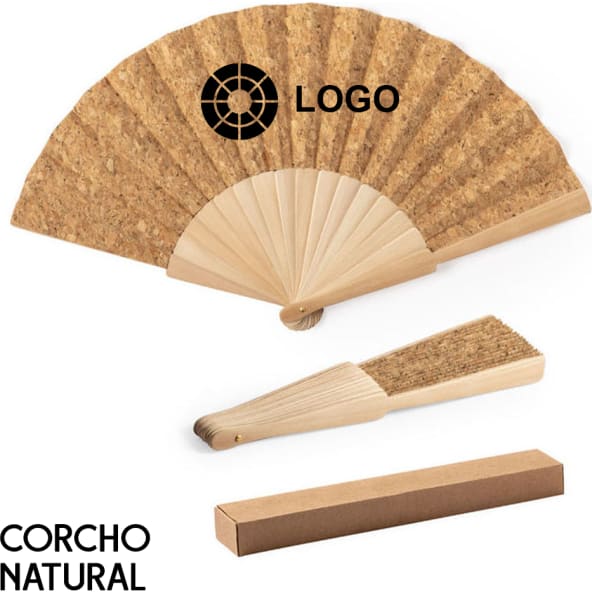 Abanico eco de tela de corcho y varillas de madera
