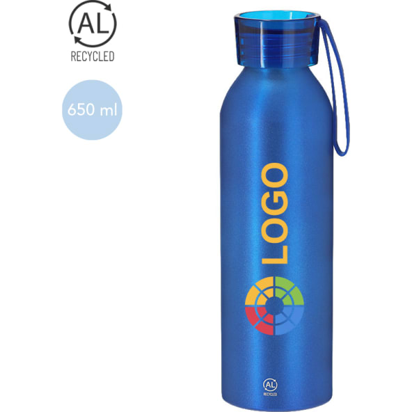 Bidón personalizado aluminio reciclado (650 ml) con correa fácil transporte