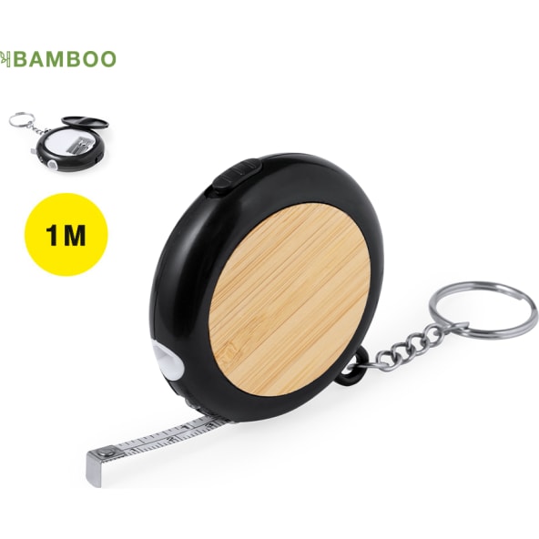 Llavero flexómetro personalizado de bambú con multiherramienta