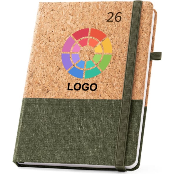 Agenda día página 2026 de corcho y lino con funda 20,5 x 25 cm