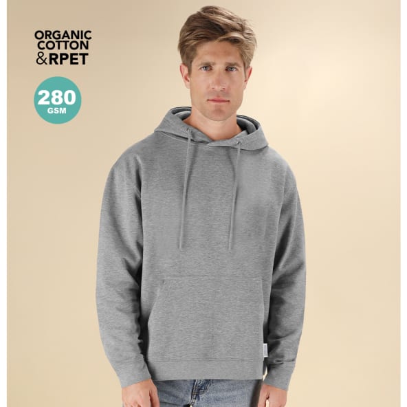 Sudadera eco algodón orgánico y RPET con capucha Dretius 280