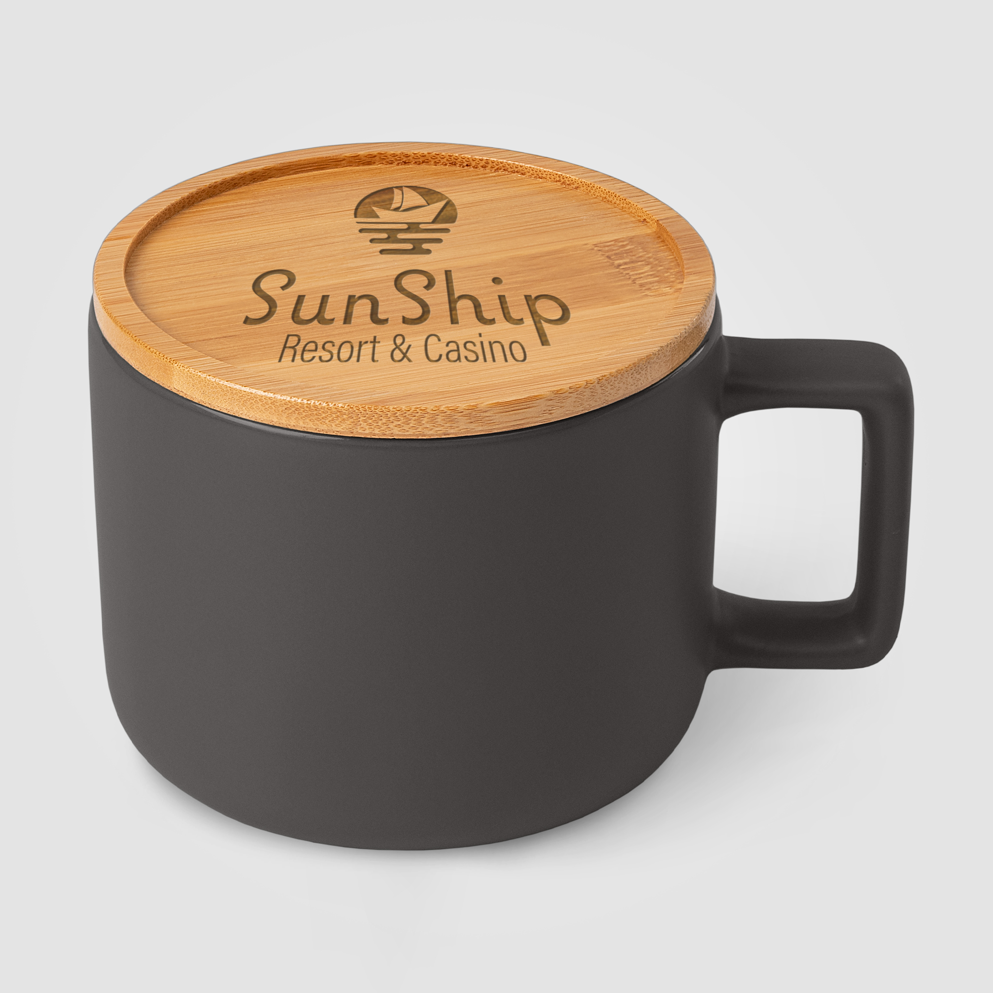 Café Virtuoso -  12 oz. Ceramic Mug with Bamboo Lid