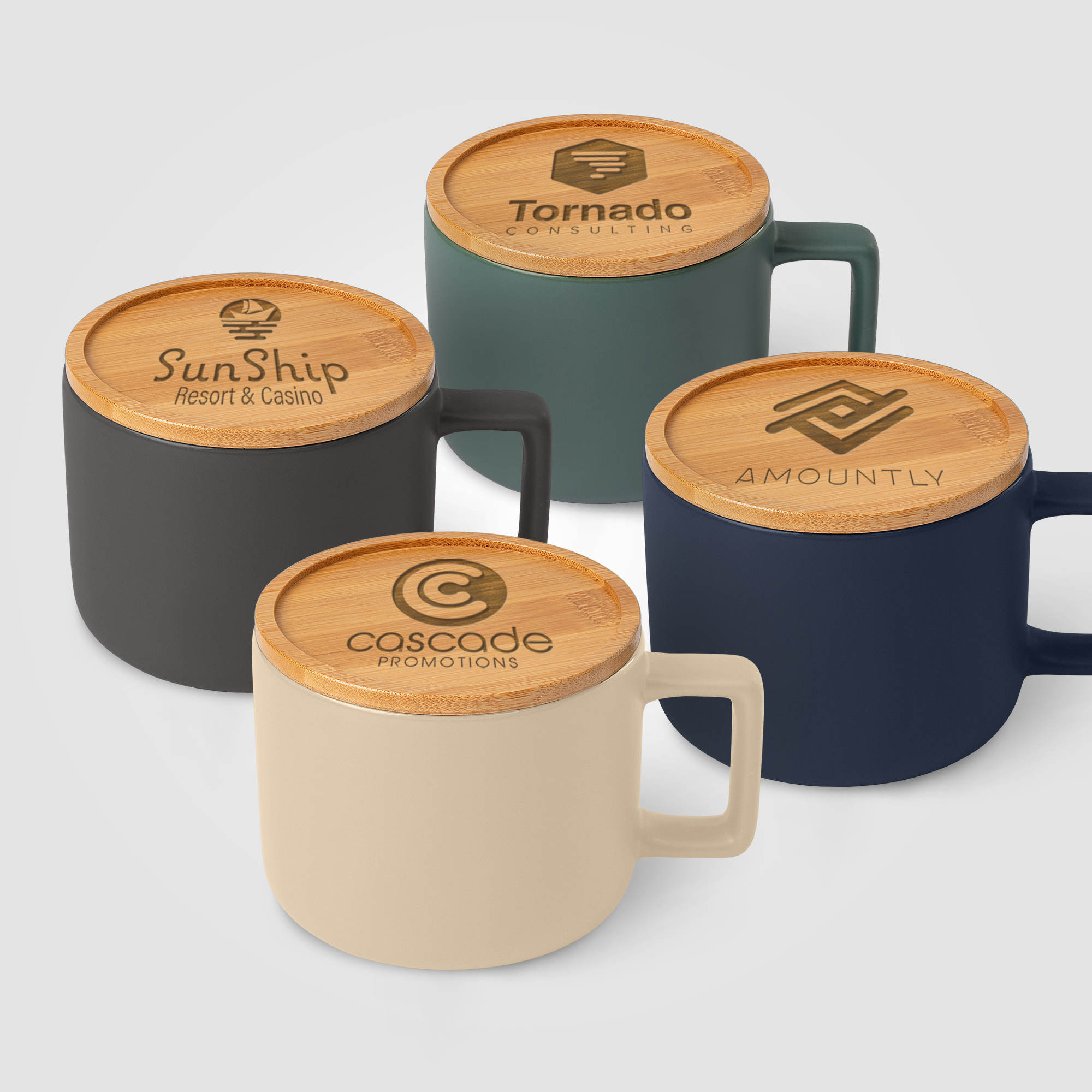 Café Virtuoso -  12 oz. Ceramic Mug with Bamboo Lid, custom mug with logo imprint 10