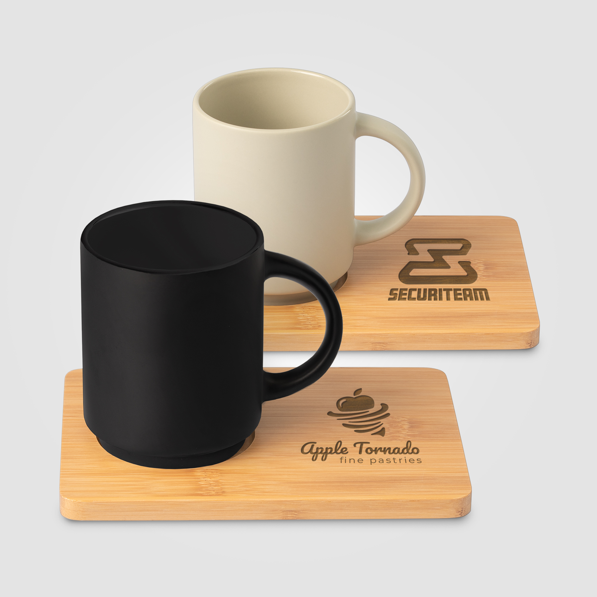 Café Duo - 11 oz. Ceramic Mug & Bamboo Board Set 6