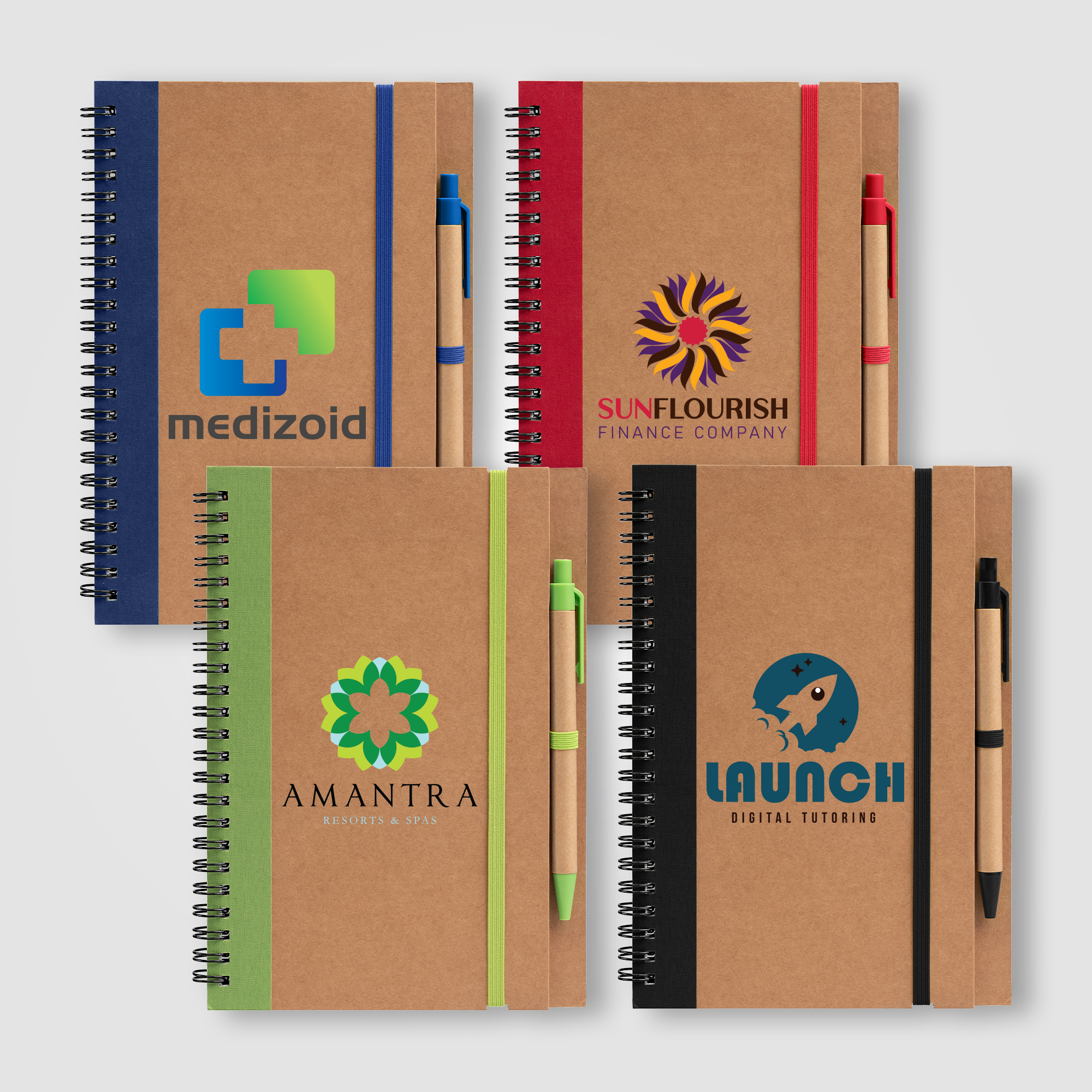 Kraft Hard Cover Spiral Notebook with Pen 3