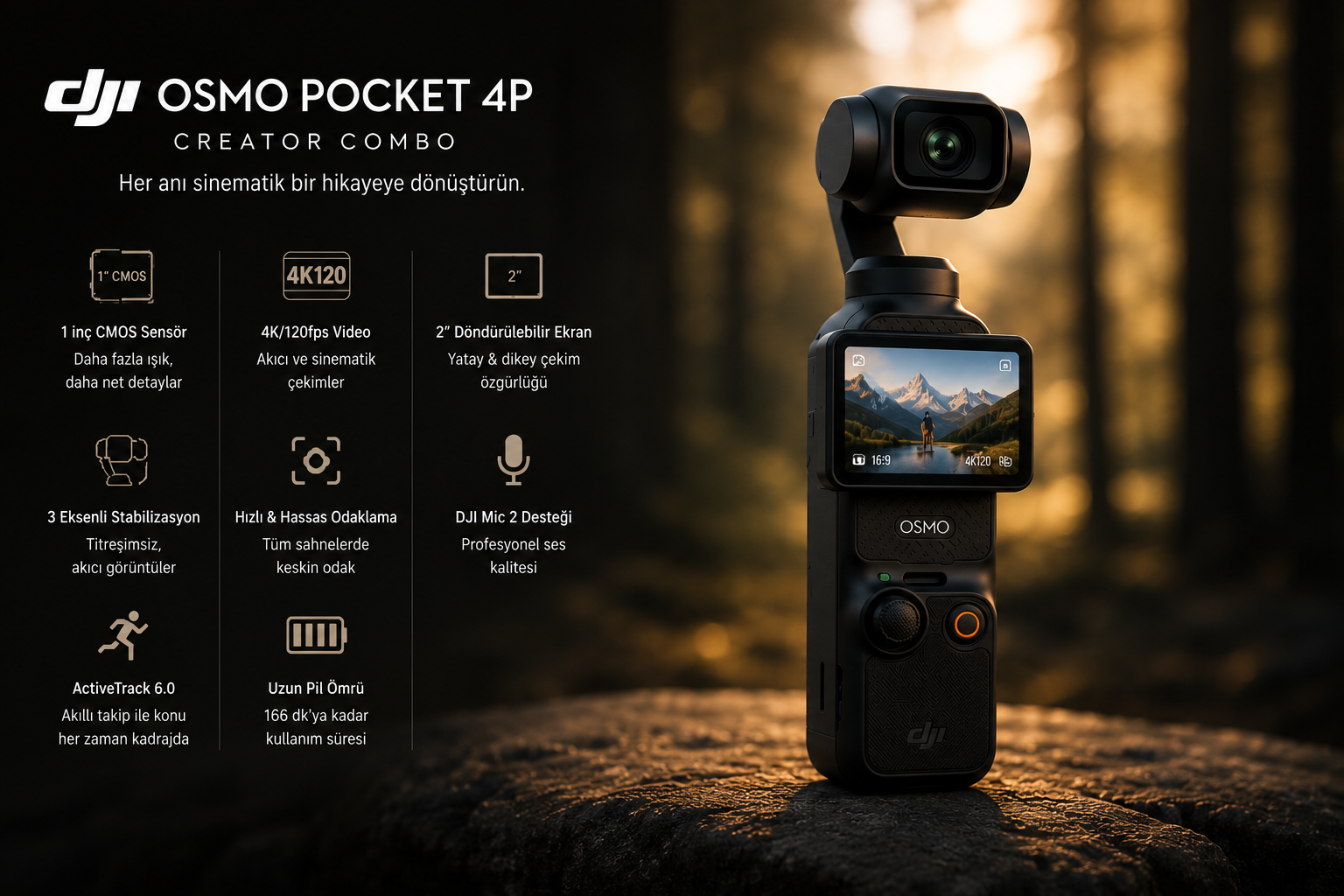 DJI Osmo Pocket 4 Pro çift lens gimbal kamera