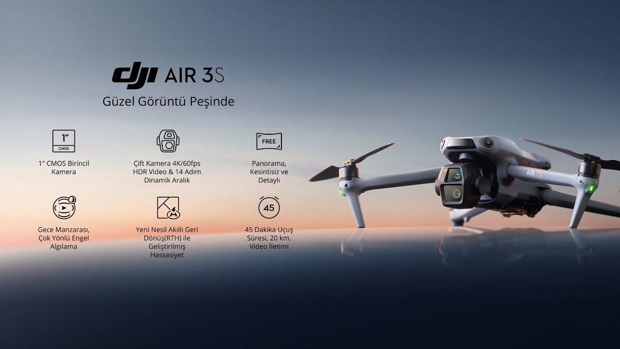 DJI Air 3S özellik özeti - 1 inç CMOS, çift kamera, LiDAR