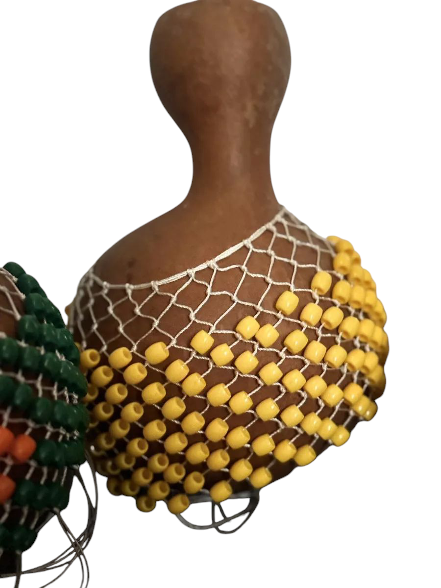 Natural African Gourd Hand Shekere Beaded Musical Instrument (Medium Size)