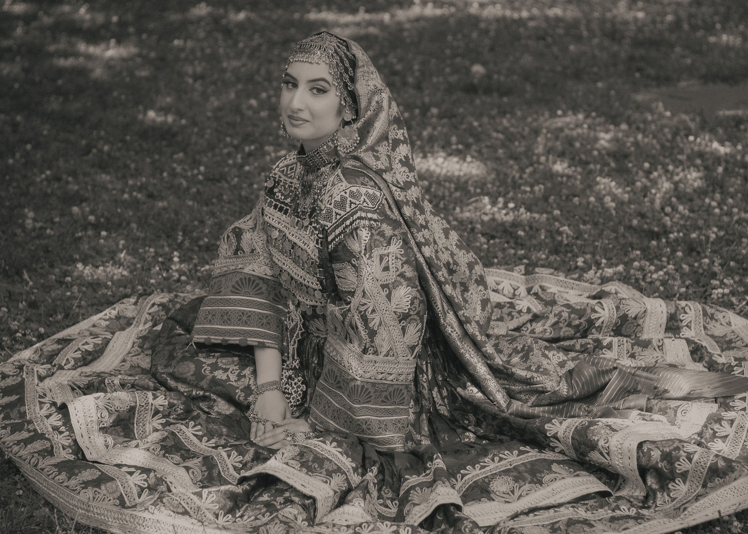Bride in grayscale image