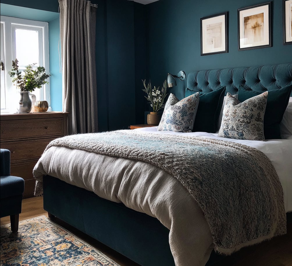 North facing room with dark green walls
