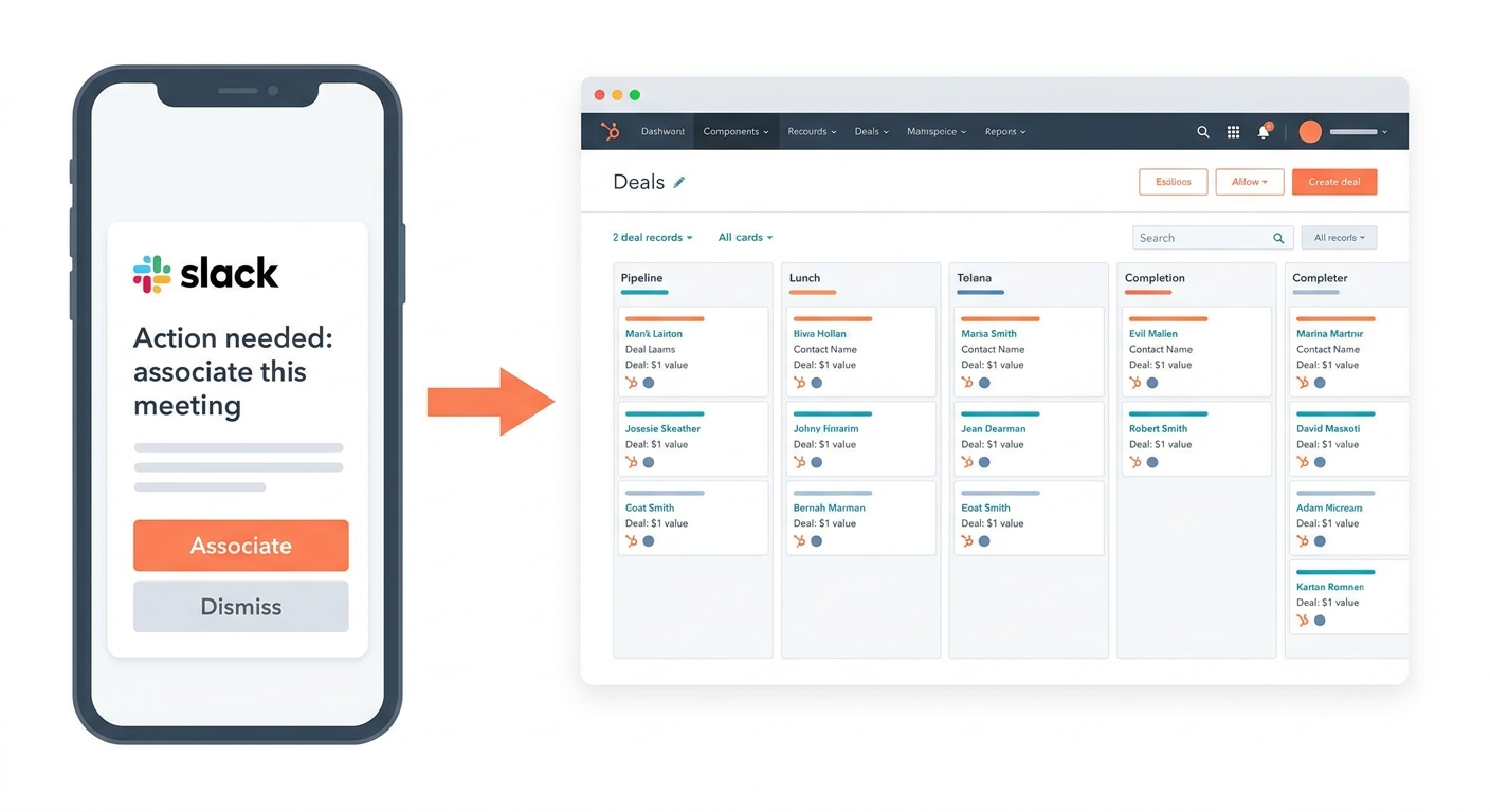 Agent reaches out to rep in Slack to get association approval on unmatched activities before processing any data