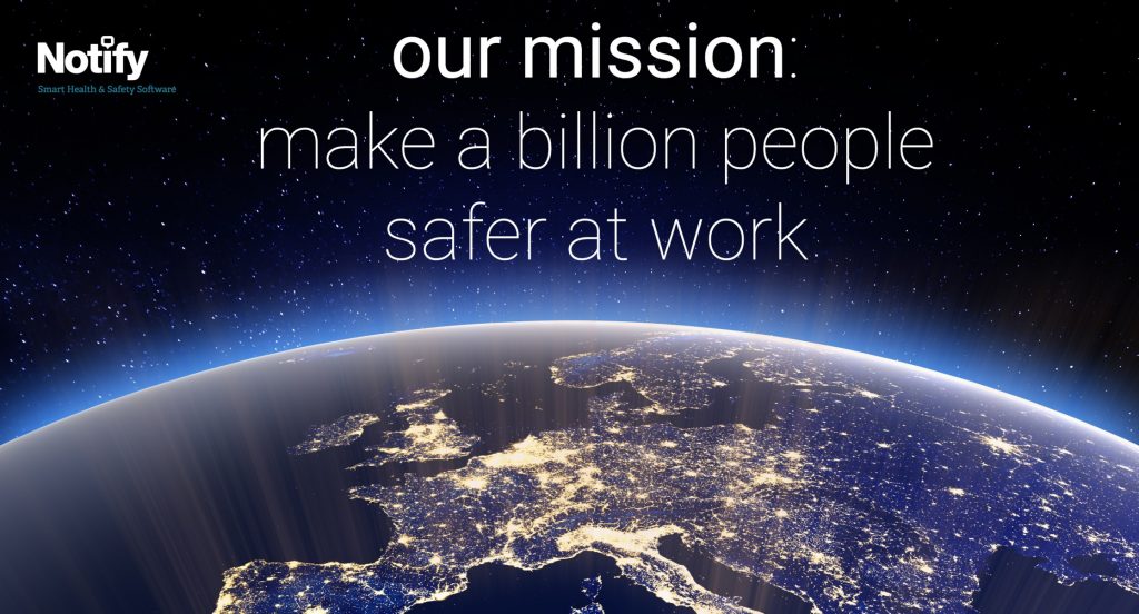 Notify Technology mission statement over an image of the earth.