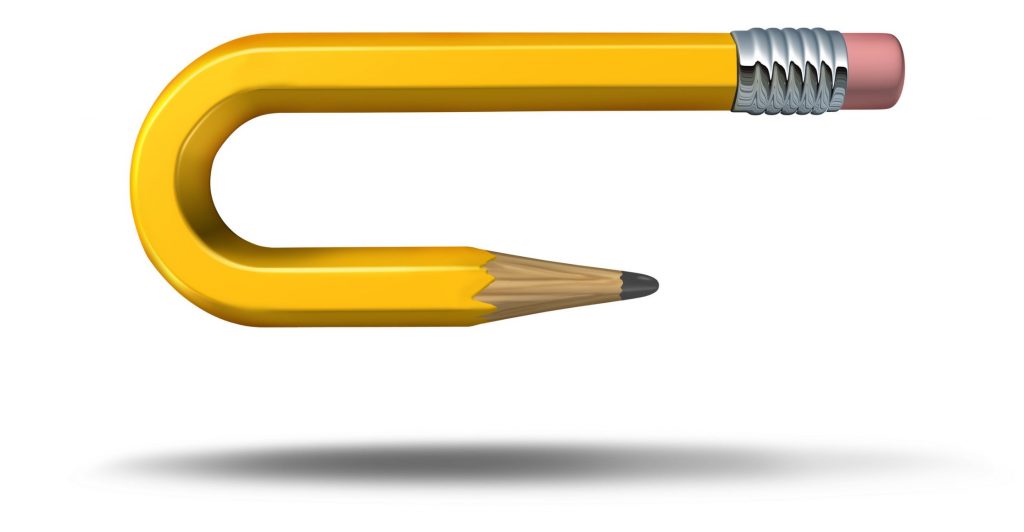 yellow pencil bent backwards to emphasis how assuming that OKRs are set in stone was an error made duriing the process of adopting OKRs