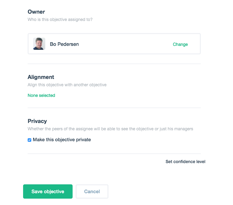 Creating private OKRs in Gtmhub