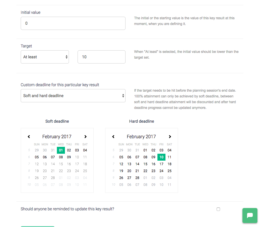 Key results with soft and hard deadline