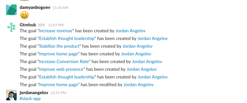 Gtmhub Slack integration