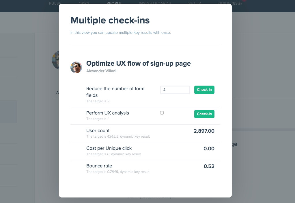 Multiple OKRs check-ins for an employee