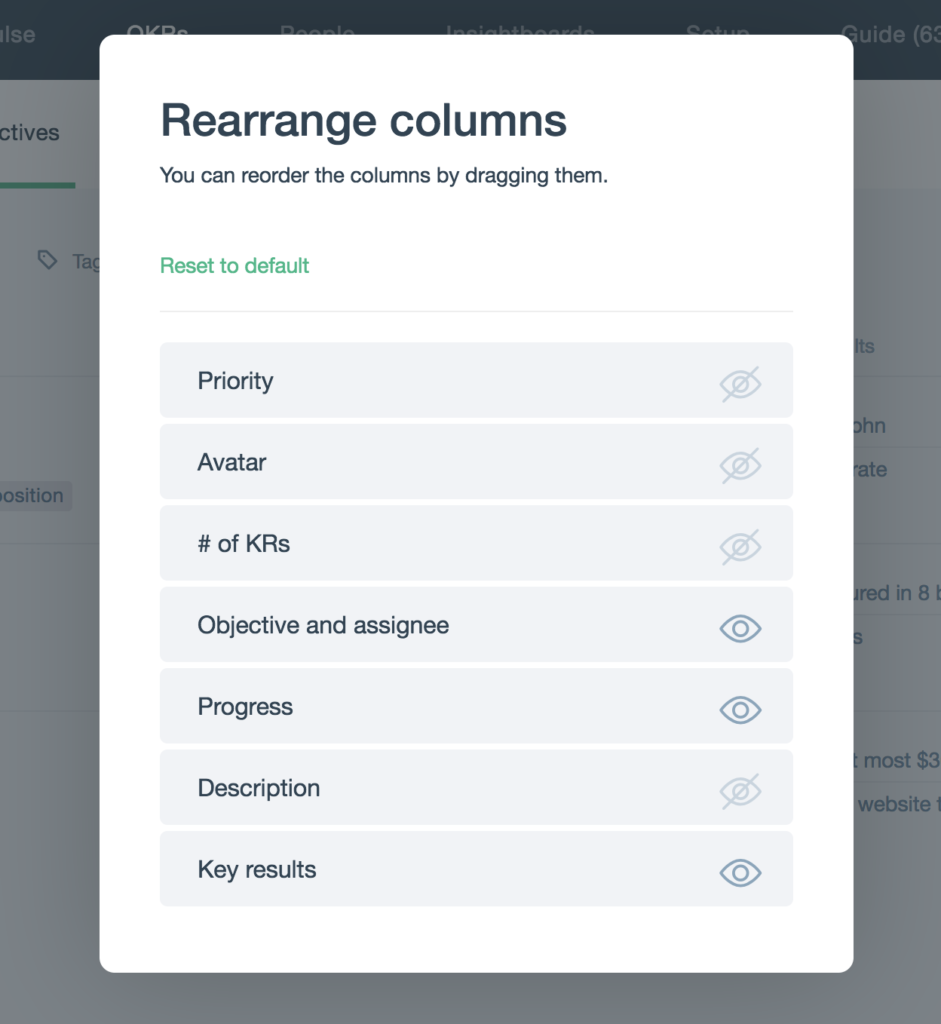 Defining the OKR grid