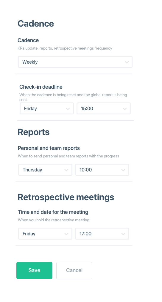 Global OKR cadence settings