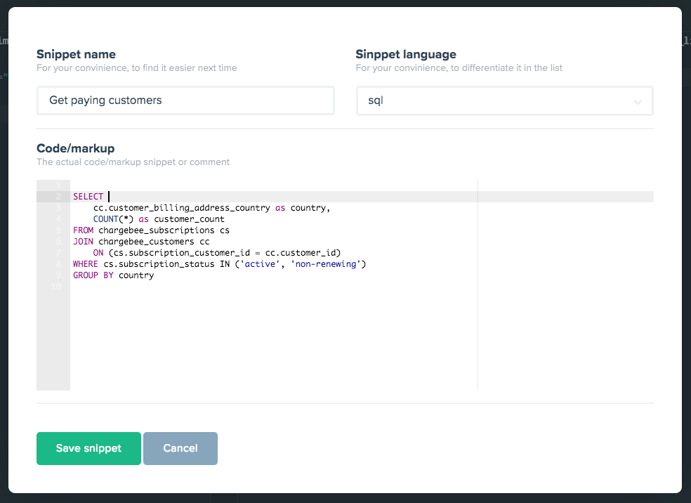 Create new code snippet in Gtmhub