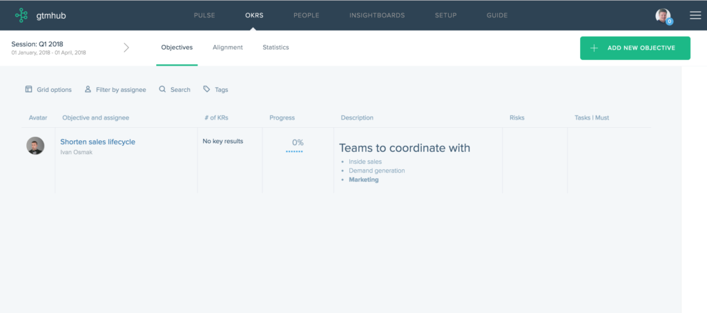 Markdown formatting in OKR grid
