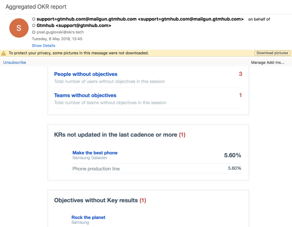 Aggregated OKRs reports