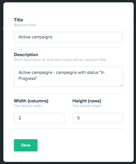 Insight properties dialog