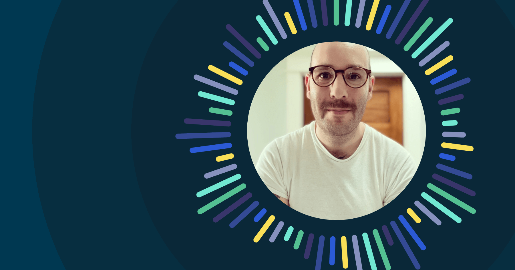Headshot of Ryan Mcminn on a blue circular gradient background