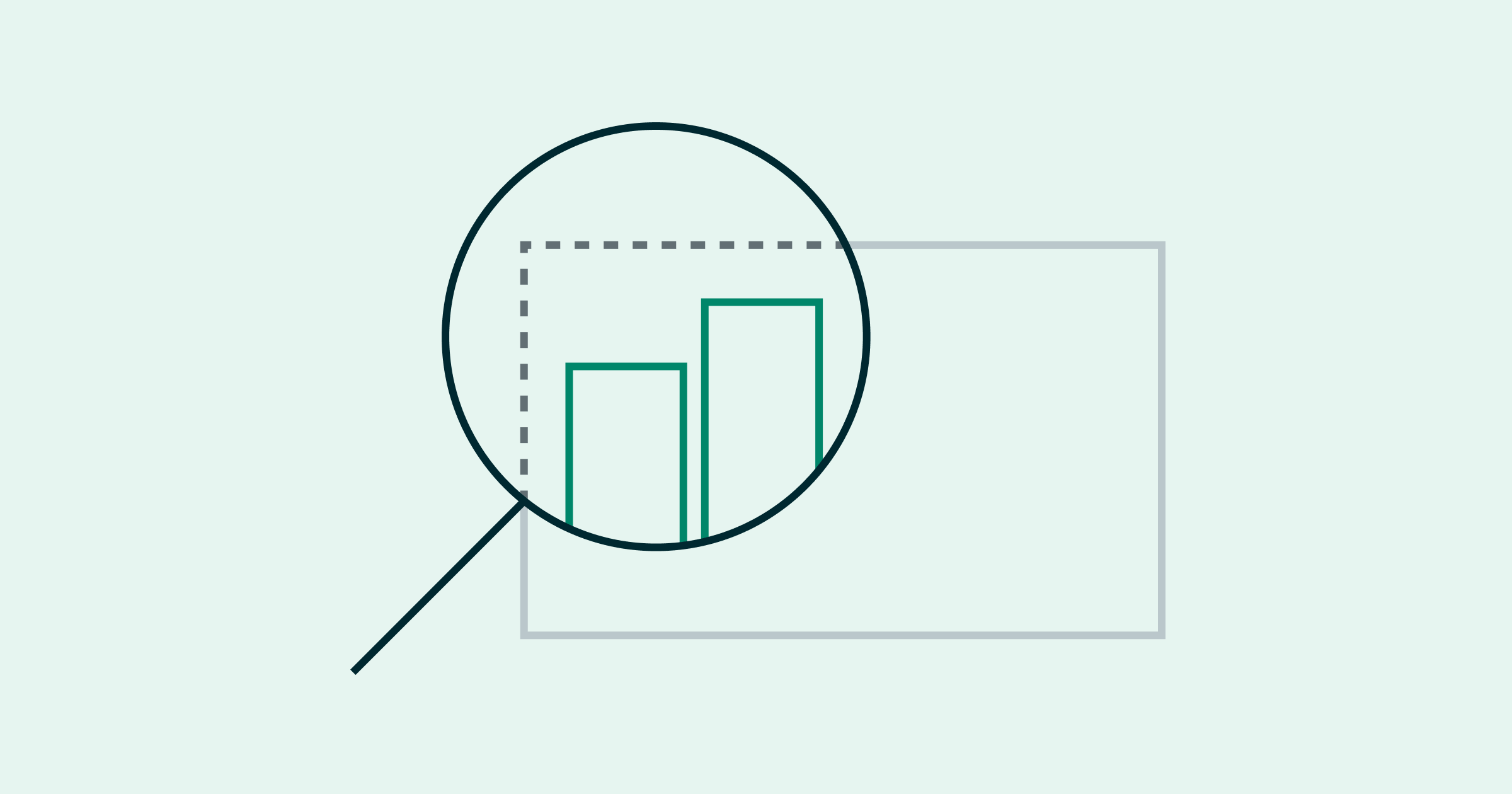 An image with a magnifying glass and barchart to convey the ROI of a strategic intelligence platform