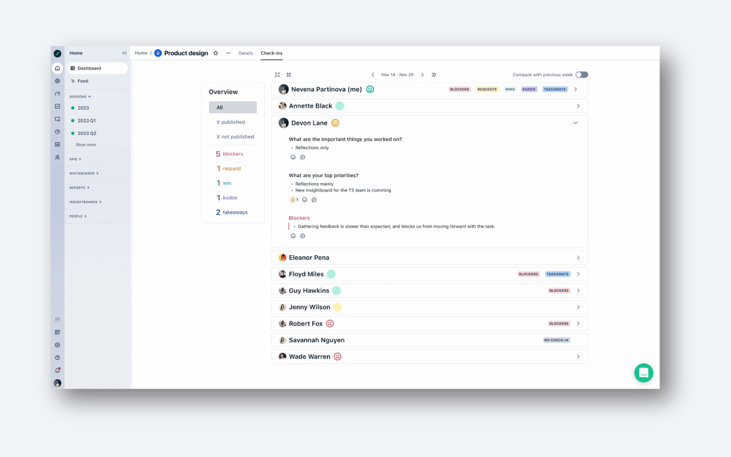 Weekly check-ins by Quantive StrategyAI
