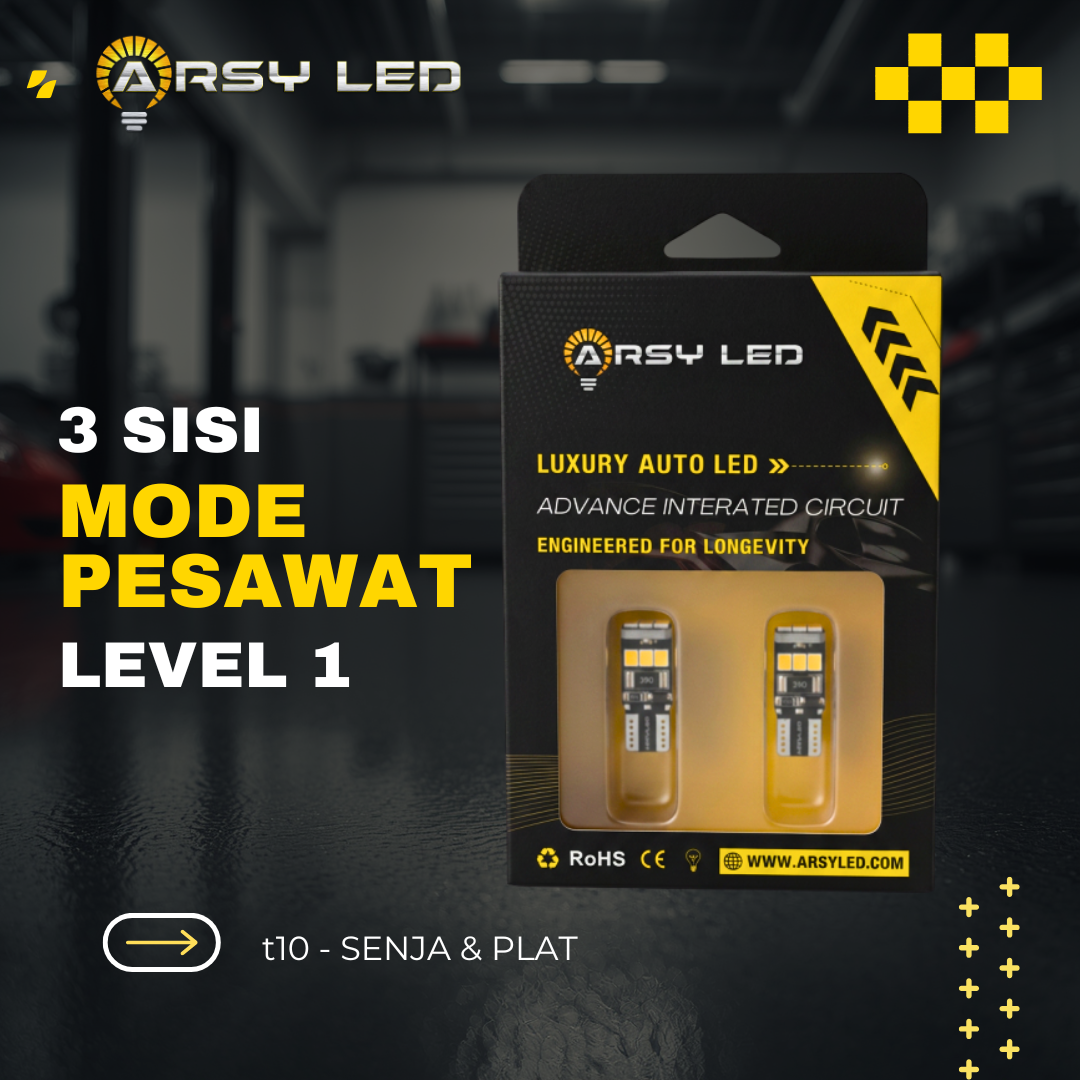 2PCS ARSYLED LAMPU Senja Plat Mobil PESAWAT 3 SISI T10 - LED BLITZ Avanza Xenia Calya Sigra Brio Fortuner Pajero Innova Reborn