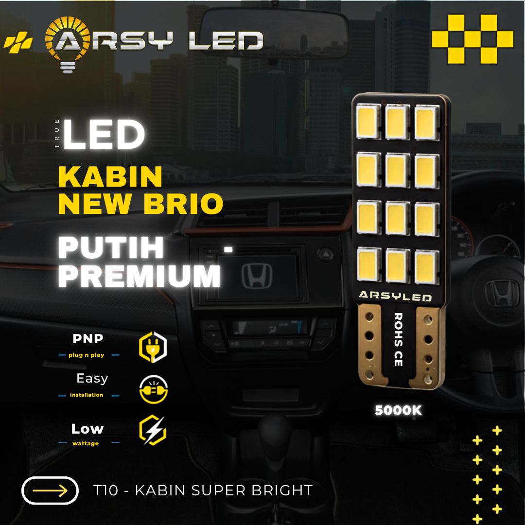 1PCS ARSYLED Lampu LED T10 Plafon Kabin Mobil Honda Brio Mobilio BRV 3030 12 Extrime