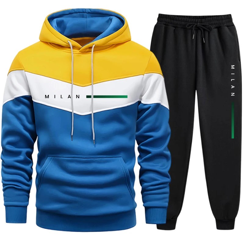 Milan Printed Mens Tracksuit Casual Hooded Sweatshirt 2 Pcs Set Jogging Men's Clothing Outdoors Sports Suit Hot Sales Streetwear detail