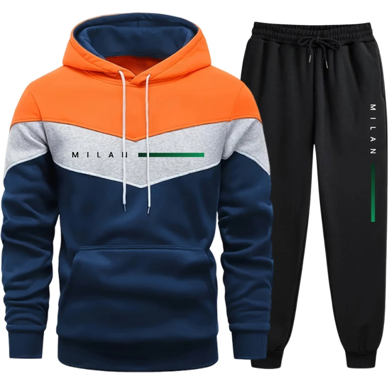 Milan Printed Mens Tracksuit Casual Hooded Sweatshirt 2 Pcs Set Jogging Men's Clothing Outdoors Sports Suit Hot Sales Streetwear detail