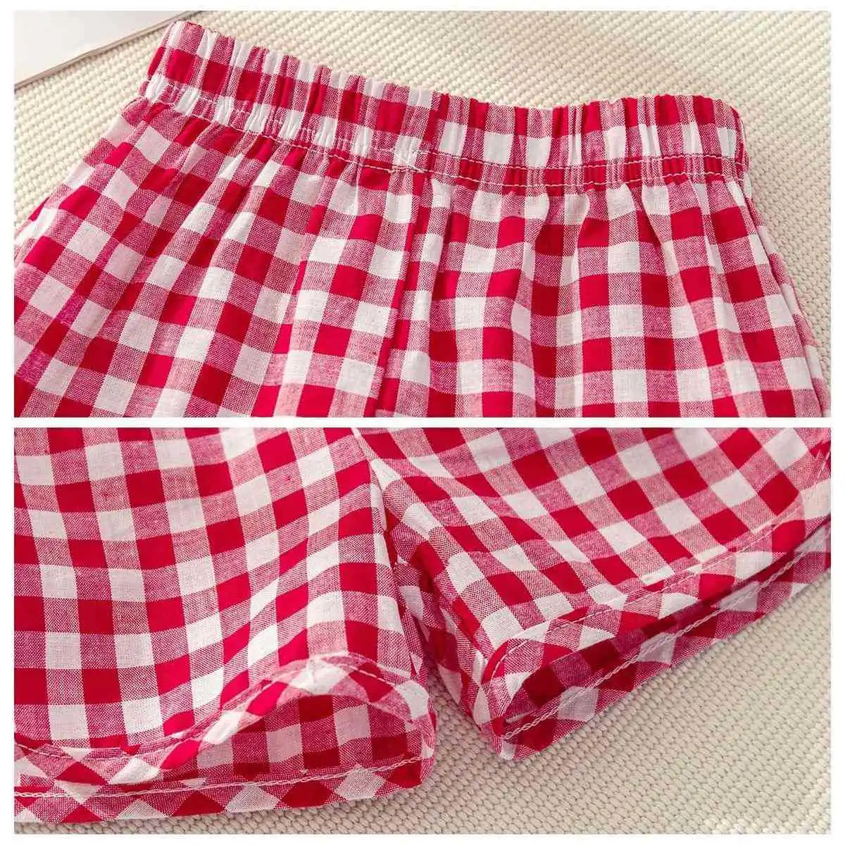 Fruit T-shirt Plaid Shorts Girls 2pc/set Summer Children's Clothes Cotton Kids Short Sleeved Suit Fashion Baby Clothing 1-6Y detail