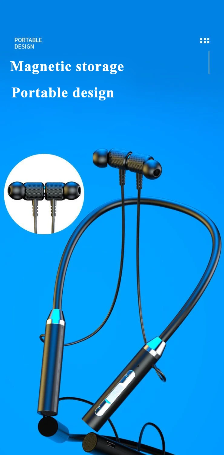 Wireless Bluetooth Earphones Neckband Headphones Gaming Stereo Sports Headset Halter Waterproof Magnetic Earbud with LED Display detail