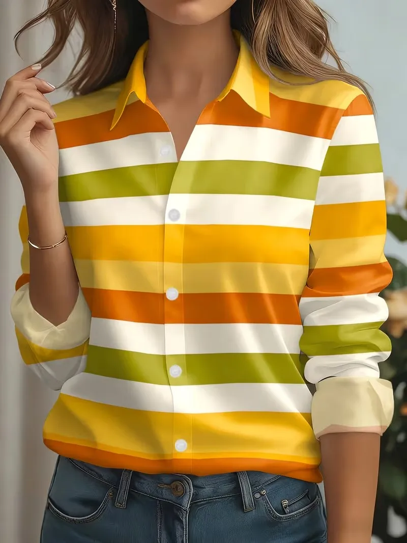 New Spring Autumn Women Blouses Fashion Striped Pattern Printing Shirt Elegant Casual Everyday Blouse Ladies Office Loose Shirts detail