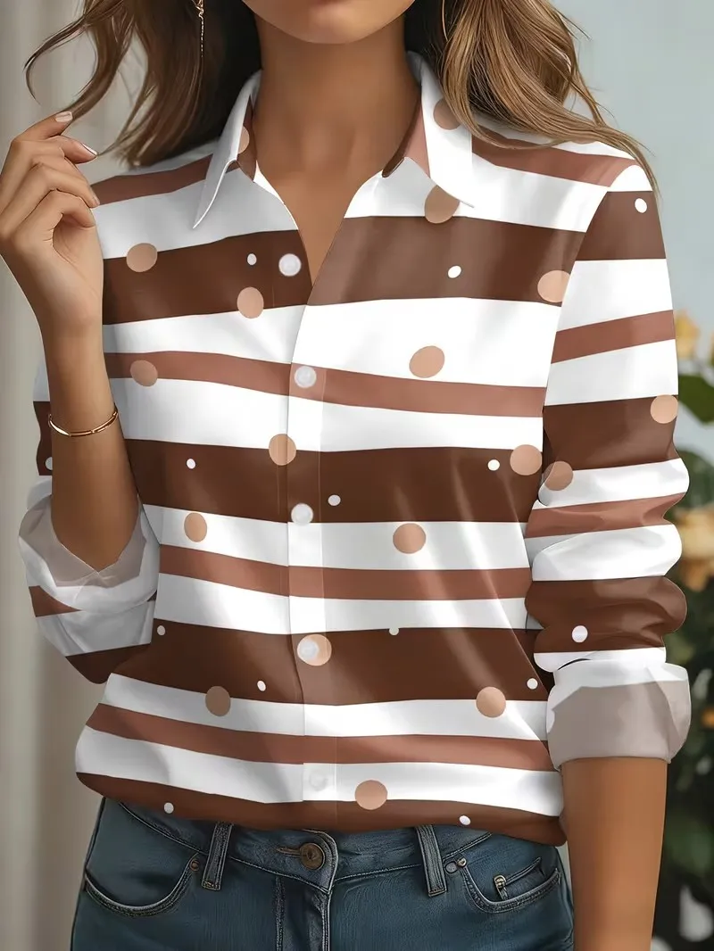 New Spring Autumn Women Blouses Fashion Striped Pattern Printing Shirt Elegant Casual Everyday Blouse Ladies Office Loose Shirts detail