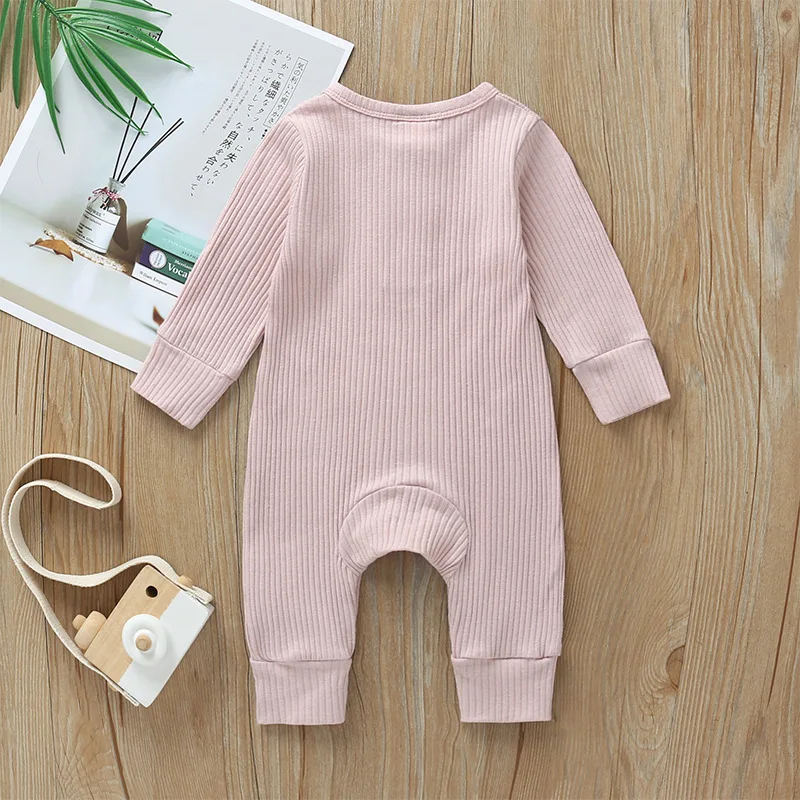 Spring Autumn Newborn Infant Baby Boys Girls Full Sleeve Rib Cotton Romper Playsuit Jumpsuit detail