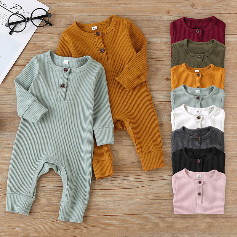 Spring Autumn Newborn Infant Baby Boys Girls Full Sleeve Rib Cotton Romper Playsuit Jumpsuit detail