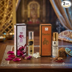 Balaji ROSE & CHANDAN Pure Roll On Attar Combo, 8 ml Each | Floral Rose & Traditional Sandalwood Fragrance | Pack of 2