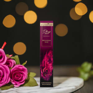 Bulgarian Rose Premium Long Dhoop Sticks, 20 Sticks | Bamboo-Less Dhoop | Up to 90 Minutes Burning Time | Rich Rose Fragrance | Dhoop Sticks for Puja, Meditation & Home