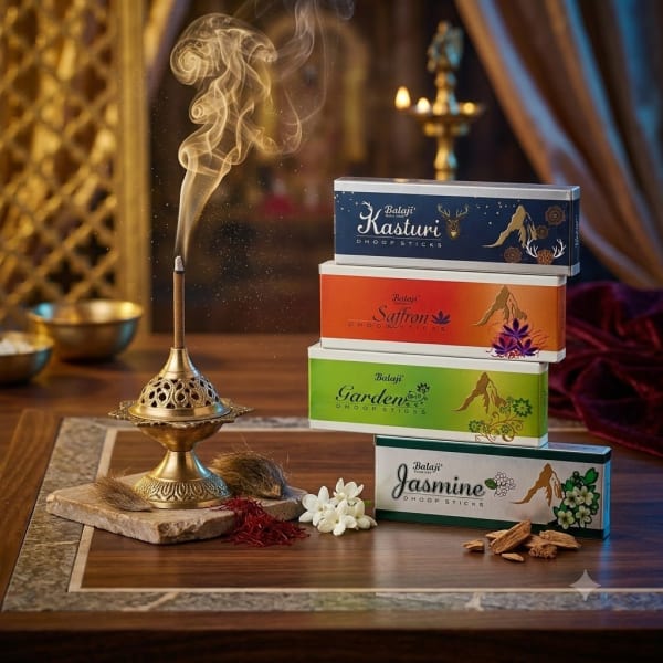 Balaji DHOOP Sticks Combo of 4 (Kasturi, saffron, Garden,Jasmine)